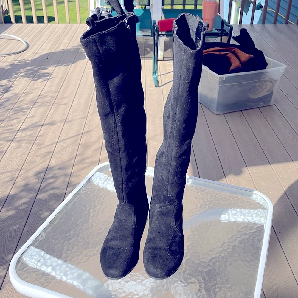 ID Required Suede Black Knee High Boots